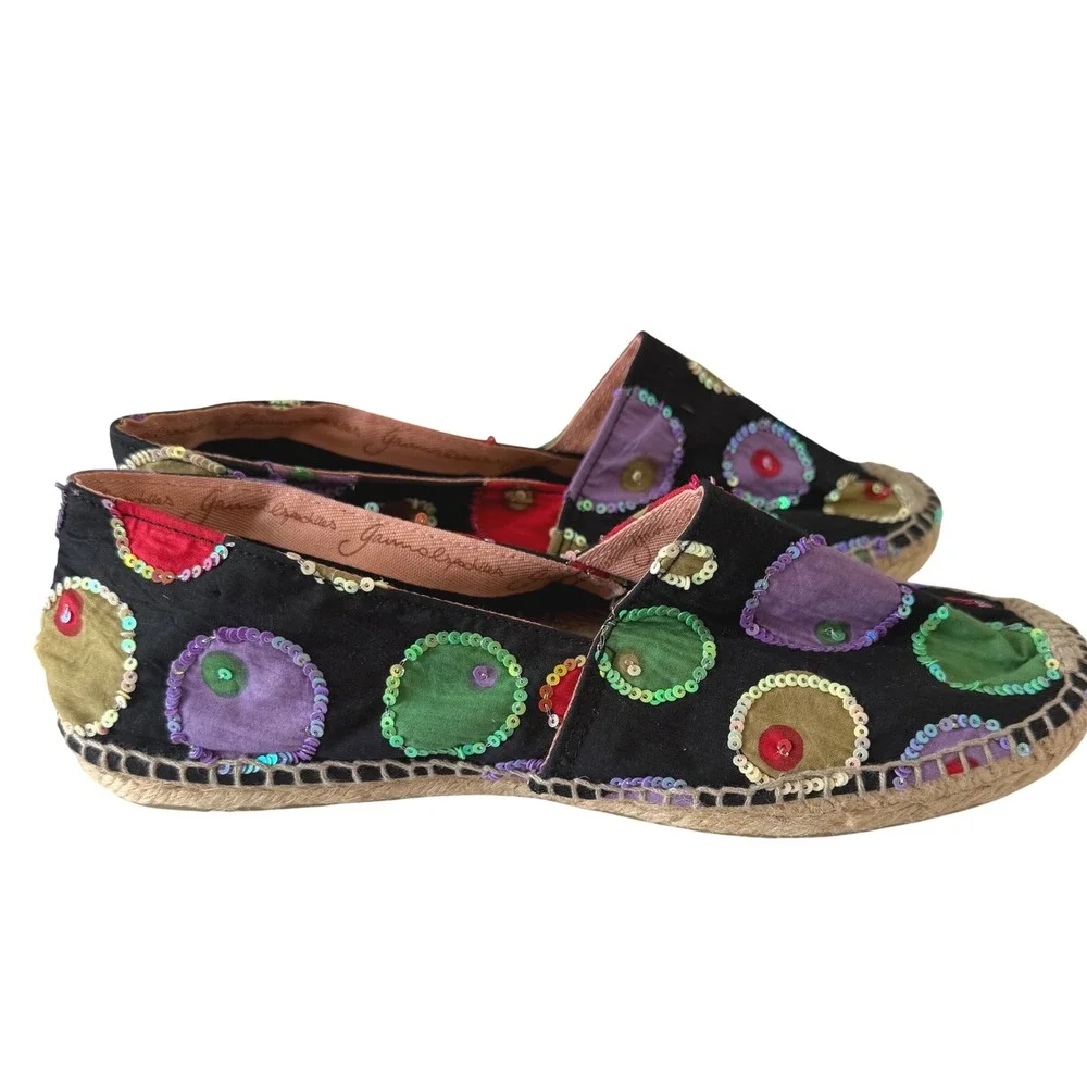 Gaimo Spain Sequin Embroidered Espadrilles Slip On Flat Shoes NWOT Size 40 US 9